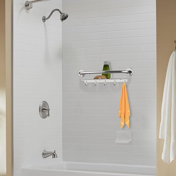 Polished Chrome Shampoo Shelf Grab Bar 18 Inch, Zepolu Stainless Steel 2-in-1 - Image 6