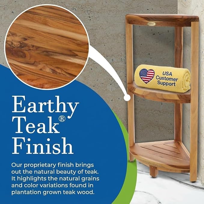 EcoDecors SnazzyCorner Natural Teak Corner Shower 3 Tier Shelf – Bathroom - Image 5
