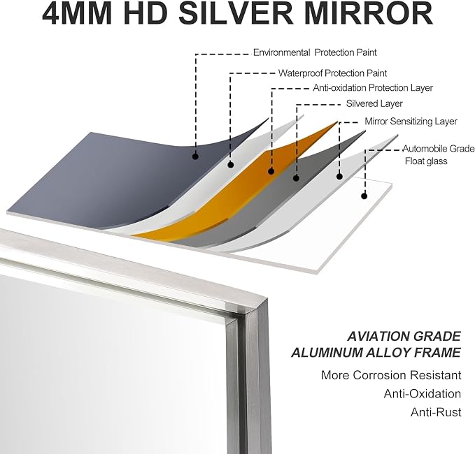 30x36 Inch Silver Bathroom Mirror - Image 6