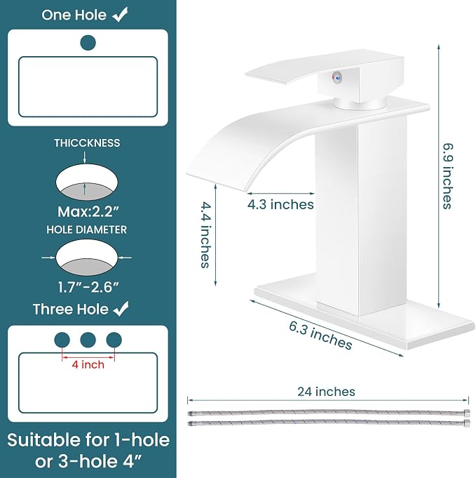 Bathroom Faucets White Waterfall Bathroom Sink Faucet Modern Single Handle - Image 3