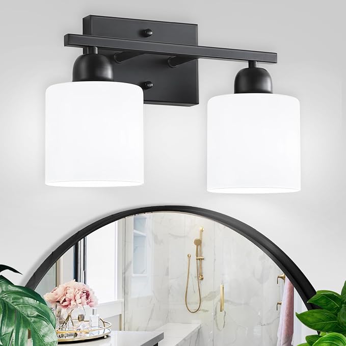 2 Light Black Bathroom Light Fixture, Modern Bathroom Lights by FAISHILAN