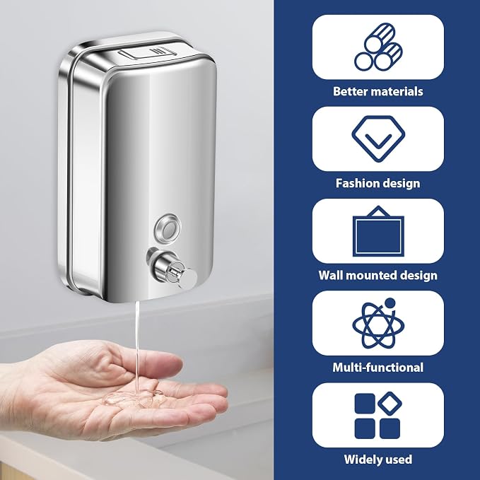 1000ml Commercial Soap Dispenser Wall Mount, Stainless Steel Hand Soap Dispenser - Image 3