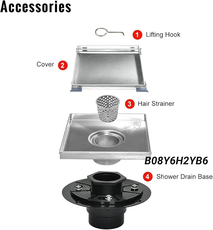 Square Shower Drain, Shower Drain 4 inch - Image 3