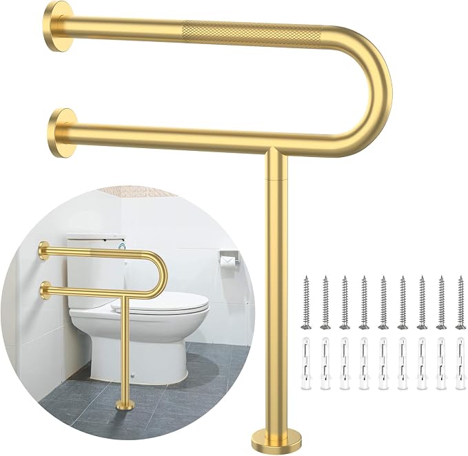 Toilet Support Rail 23.4X 28 Inch, Munzong Anti-Slip Gold Handicap Grab Bar by Munzong