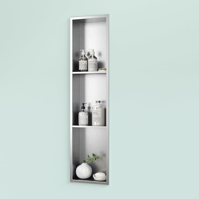 Neodrain 8X36 Inch Brushed Three Layers Stainless Steel Shower Niche, NO Tile - Image 6
