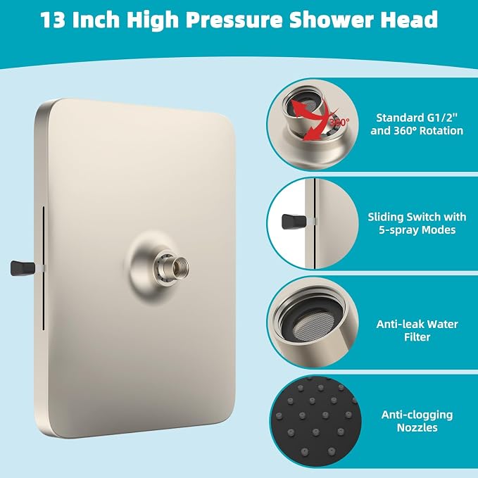 Hibbent 5 Spray Modes Shower Head, Large Rainfall Showerhead, High Flow - Image 5