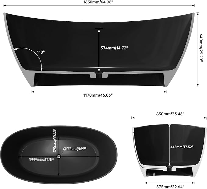 65" Premium Solid Surface Freestanding Bathtub, Upgraded Modern Design Stand - Image 4