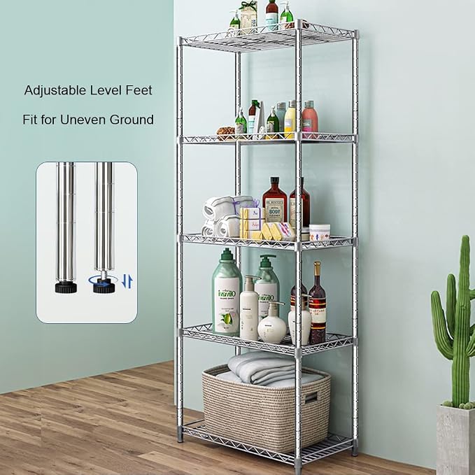 5 Tier Wire Shelving Unit, Height Adjustable Wire Shelves - Image 8