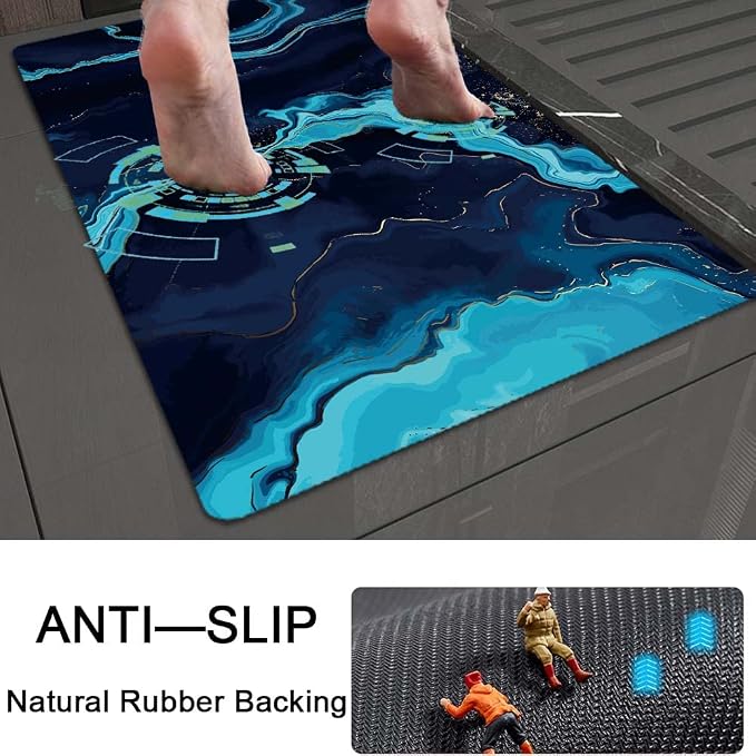 Bath Mat Rug, Deep Blue Gold marbleNon Slip Quick Dry Super Absorbent Thin - Image 5