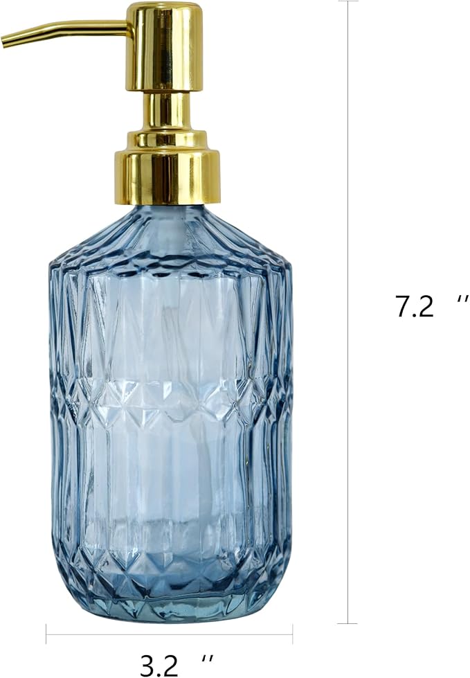 18oz Blue Glass Soap Dispenser, Refillable Kitchen, Bathroom Thick Glass Soap - Image 3