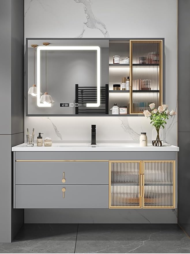 48" Bathroom Vanity with Sink, Floating Bathroom Cabinet Include Smart LED by LUTHXAY