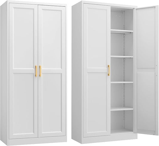 Kitchen Pantry Cabinet, 71”White Metal Pantry Storage Cabinet by Steeloong