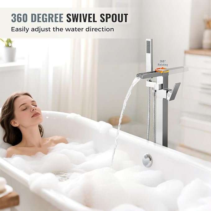 Free Standing Tub Faucet Chrome: ALEASHA High Flow Max 6.74 GPM Free Standing - Image 4