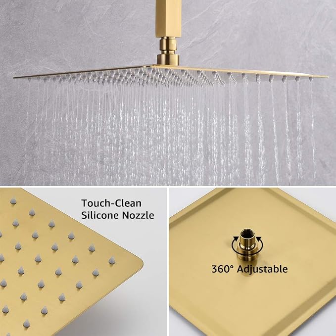 Iriber Ceiling Brushed Gold Rain Shower System - Image 4