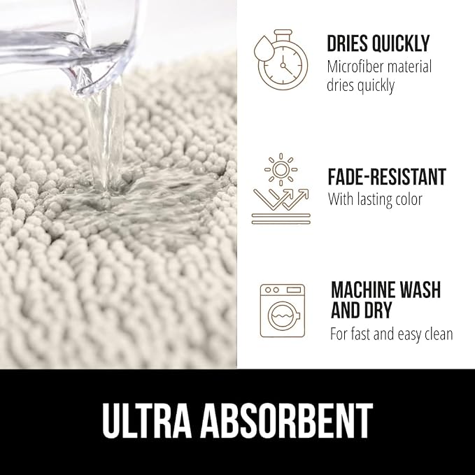 GORILLA GRIP Plush Absorbent Shaggy Chenille Bath Rug Mat - Image 5