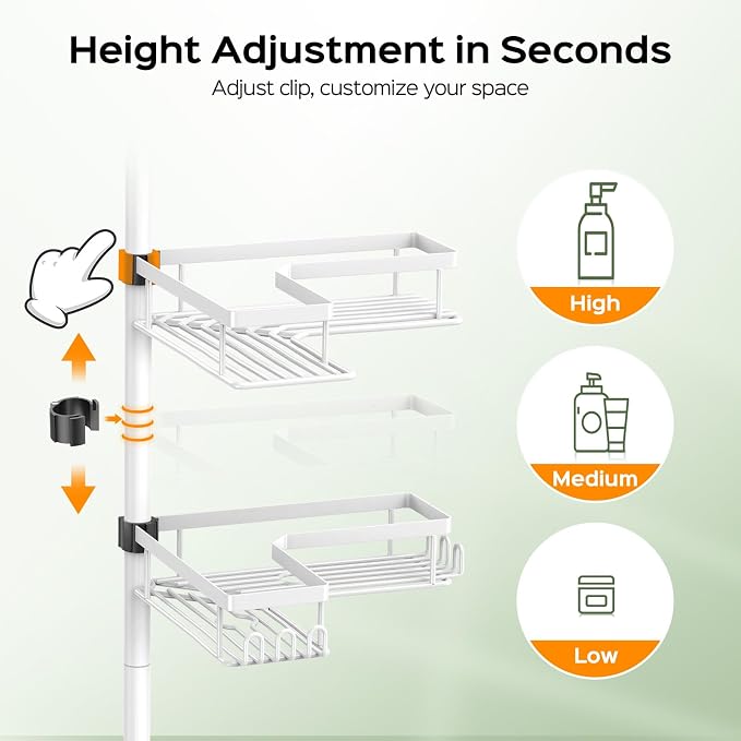 HAMITOR Corner Shower Caddy White: 4-Tier Rustproof Bathroom Bathtub Organizer - Image 4
