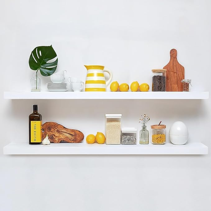 Homeforia Floating White Shelf 60 inches, High End Solid Real Wood 60inch Long by Homeforia