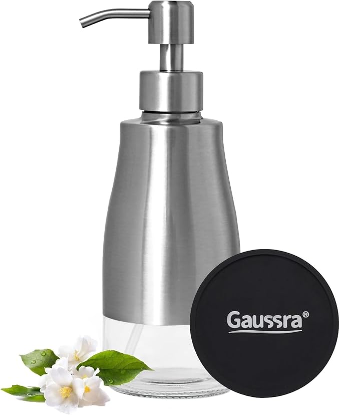Gaussra Soap Dispenser with Coaster and Stickers, Brushed Nickel Stainless by Gaussra