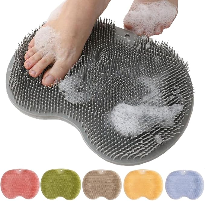 Shower Foot Scrubber Mat with Non-Slip Suction Cups, Foot Back Cleaning Pad by Soputry