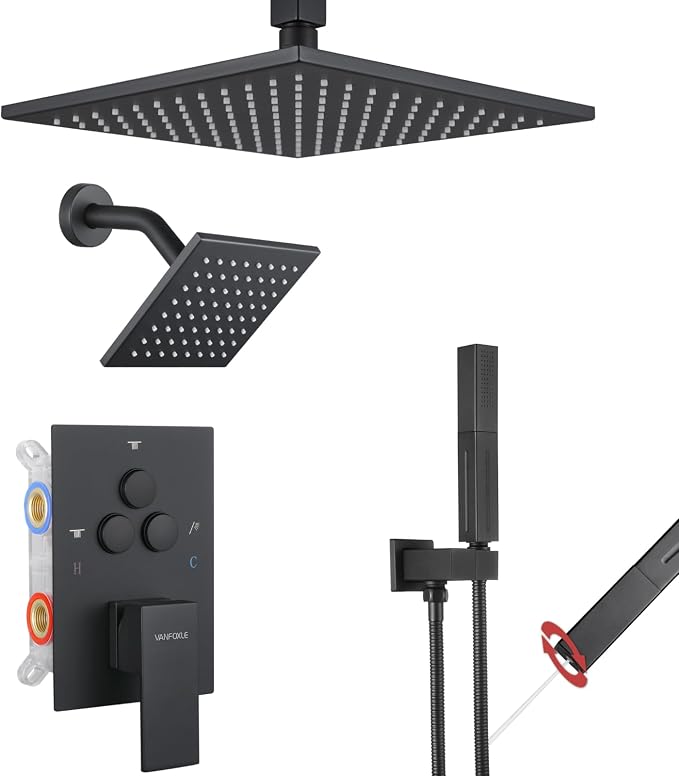 VANFOXLE Shower Faucet Set Matte Black Shower System, Push Button Diverter by VANFOXLE