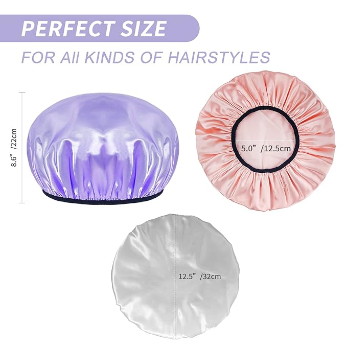Aquior Shower Cap, Shower Caps for Women Long Hair, Silky Satin Hair Bonnet - Image 2