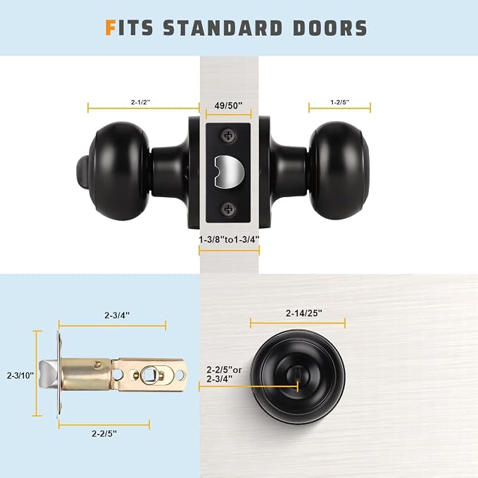 KNOBWELL 3 Pack Keyless Privacy Door Knobs, Matte Black Door Knobs Interior - Image 5