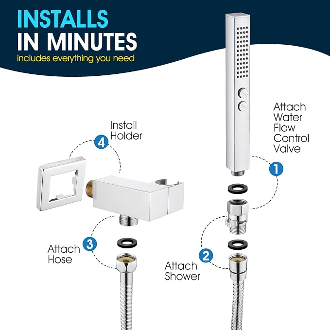 All-Metal High Pressure Square Handheld Shower Head - Image 9