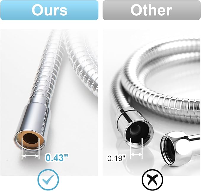 OFFO Shower Hose High Flow 0.43” Large Bore, 100 in Kink Free Stainless Steel - Image 2