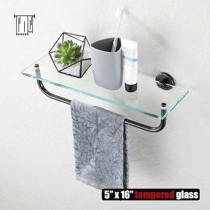 JQK Bathroom Glass Shelf Bronze, Shelf - Image 4