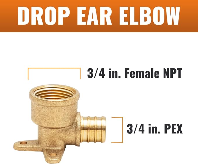 SUNGATOR 6-Pack 3/4" Pex Drop Ear Elbow, No Lead Brass, 3/4 Inch Pex Fittings - Image 2