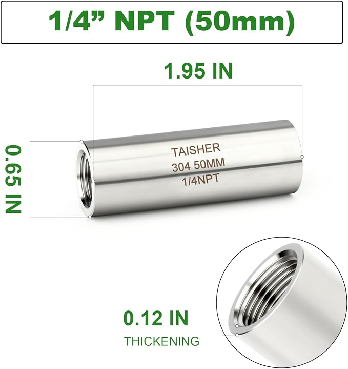 TAISHER 2PCS Stainless Steel Pipe Fittings, 1/4" NPT Female x 1/4" NPT Female - Image 2