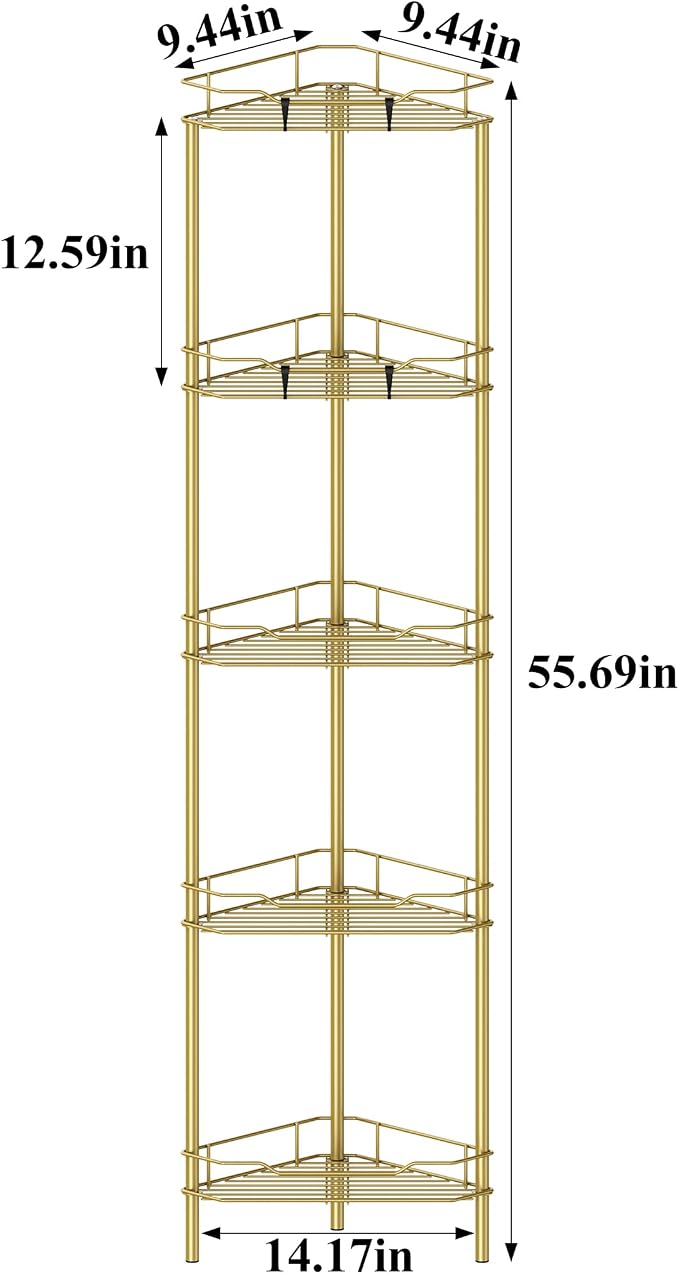 5 Tier Floor Standing Corner Shower Caddy Organizer Shelf - Image 7
