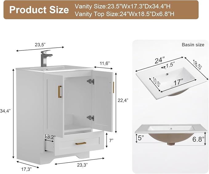 30 inch Bathroom Vanity with Sink, Modern White Vanity - Image 2