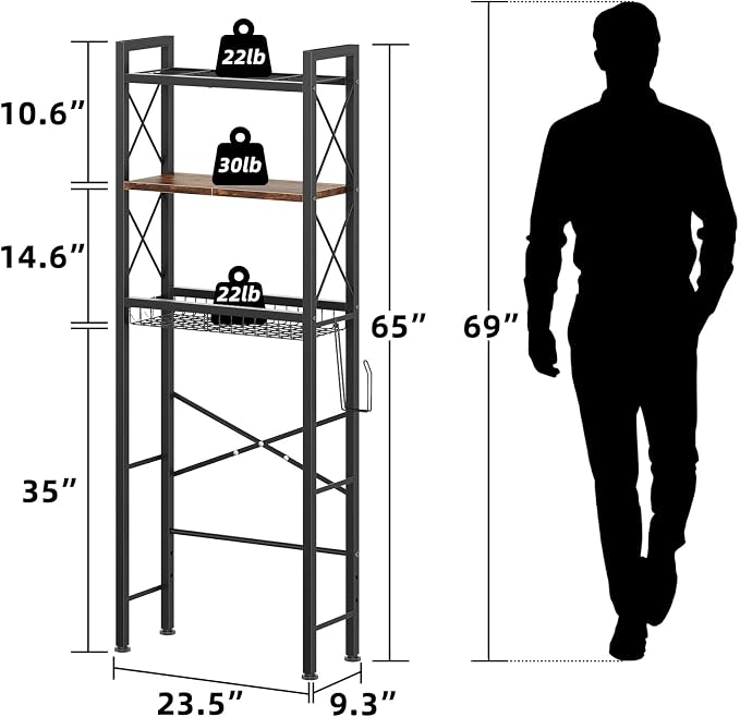 Over The Toilet Storage with X Shape Side Guardrail, 3-Tier Over Toilet Storage - Image 2
