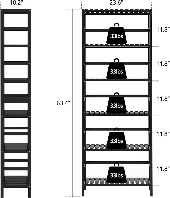 VASMIA 6-Tier Bamboo Shelf, Bamboo Storage Shelving Unit, Tall Bookcase - Image 3
