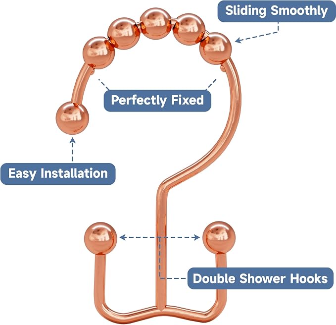 Titanker Shower Curtain Hooks Rings Rust Resistant Metal Double Glide Shower - Image 4