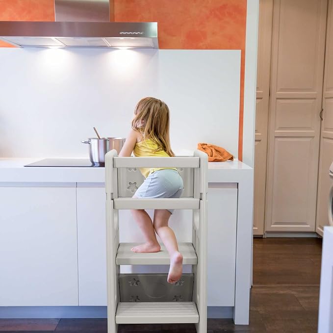 Nursery Kitchen Step Stool w/ 3 Adjustable Heights Toddler Standing Tower Kids - Image 9
