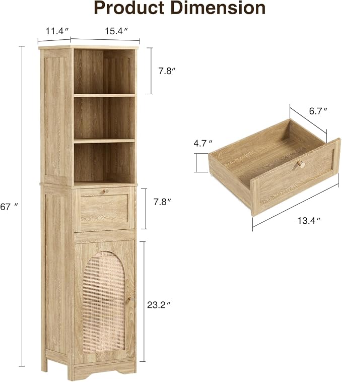 67" H Natural Bathroom Storage Cabinet - Image 2