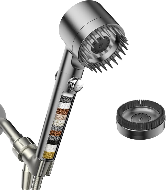 Filtered Shower Head with Handheld, High Pressure Water Flow and Multiple Spray by Sipaote