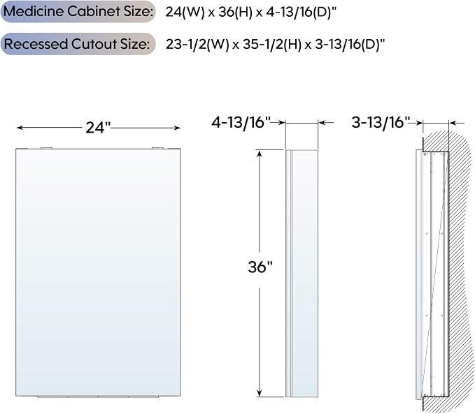 WELLFOR 24" x 36" Bathroom Medicine Cabinet, Anodized Chrome Aluminum Frame - Image 2