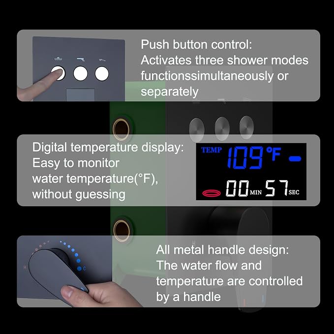 Temperature Display Shower Faucet Set Matte Black Shower System - Image 2