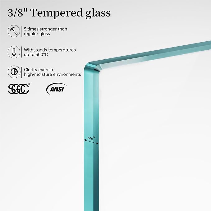 35.6-35.8" x 72" Frameless Hinged Shower Door, Single Swing Shower Panel - Image 4