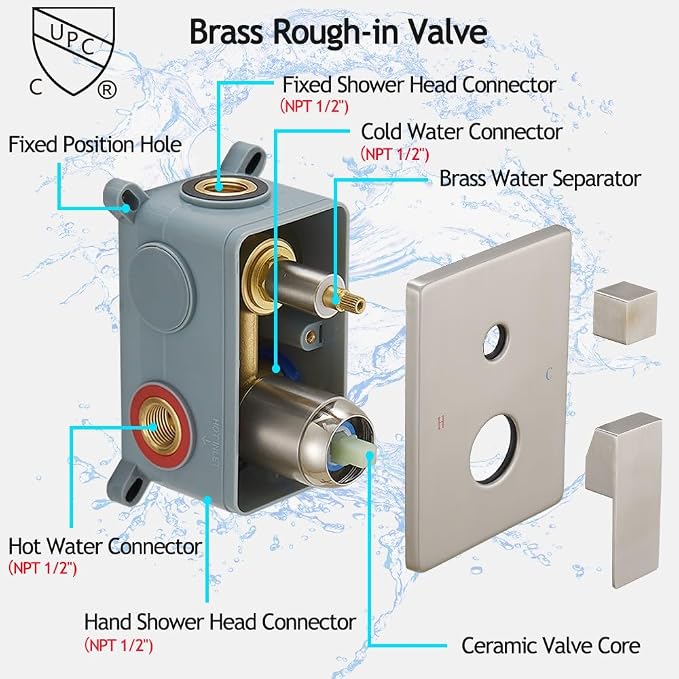 Brushed Nickel Shower System, 8 Inch High Pressure Rain Shower - Image 5