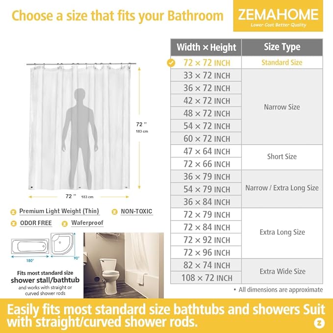 Clear PEVA Plastic Shower Curtain Liner Premium Light Weight 72" x 72" - Image 2