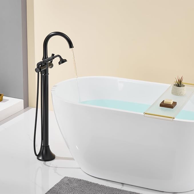 Freestanding Bathtub Faucet Black Free Standing Tub Filler Brass Bathtub - Image 5