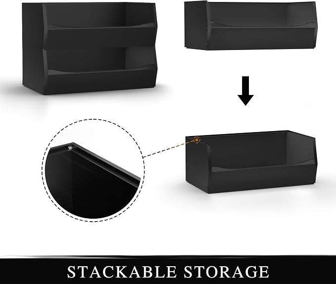 2 Set Open Front Stackable Storage Bins, Bamboo Stacking Storage Bins Food - Image 6