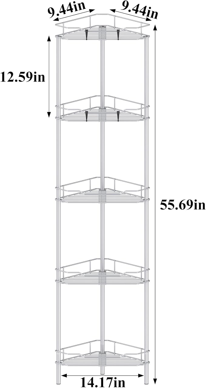 5 Tier Floor Standing Corner Shower Caddy Organizer Shelf - Image 4