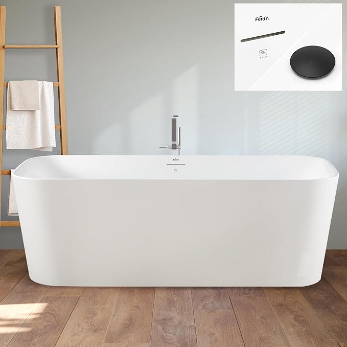 FerdY Maui 67" Acrylic Freestanding Bathtub, Contemporary Elegant Design by FerdY