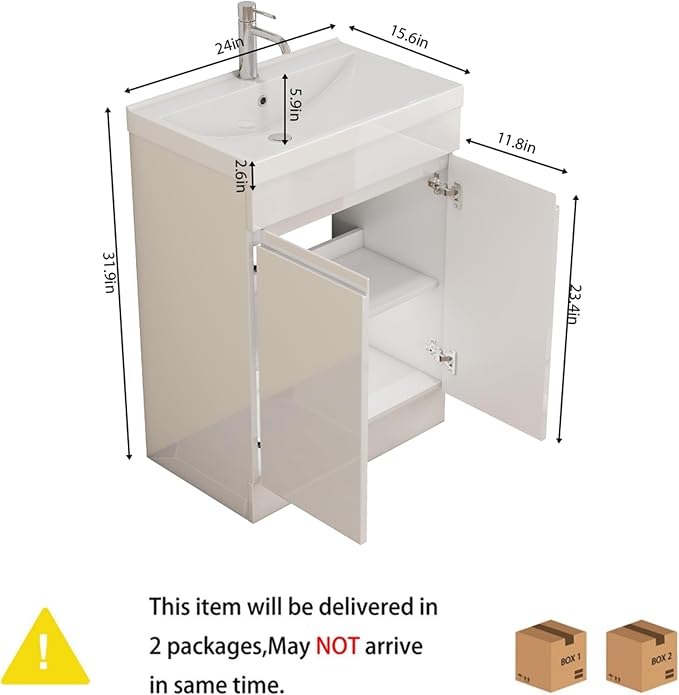 24-Inch Bathroom Vanity with Ceramic Sink Combo, Freestanding Modern Bathroom - Image 2
