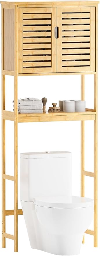 SMIBUY Bathroom Over The Toilet Storage Cabinet, 2 Door Bamboo Cabinet Organizer by SMIBUY